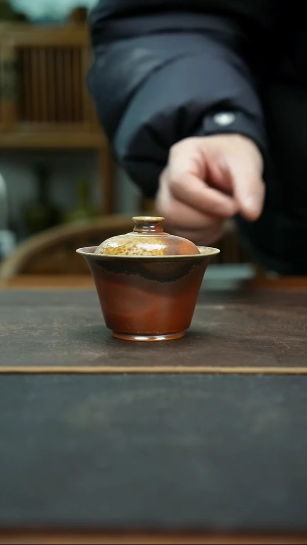 杯全手工柴烧马蹄两才盖碗