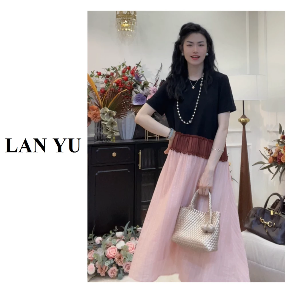 【春野森会】夏季新款撞色假两件拼接宽松显瘦女装连衣裙女