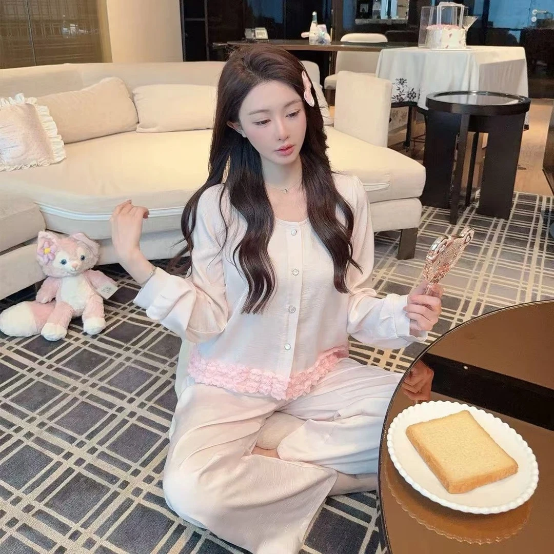 春秋季冰丝纯欲风时尚睡衣女套装2026新款高级感小香风甜美家居服