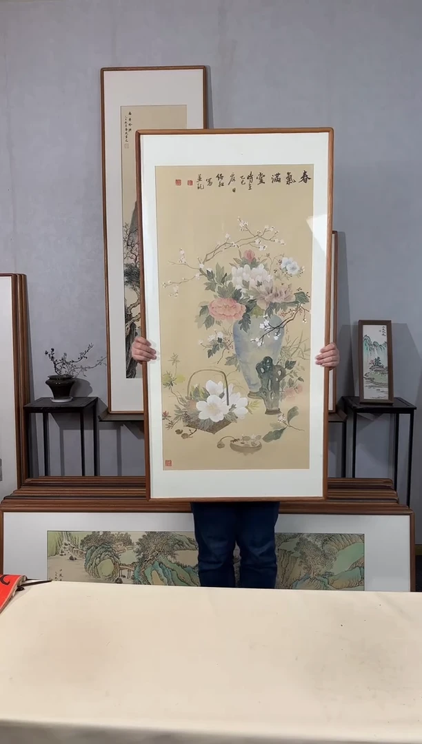 国画手绘*春气满堂*62*122cm带框发货