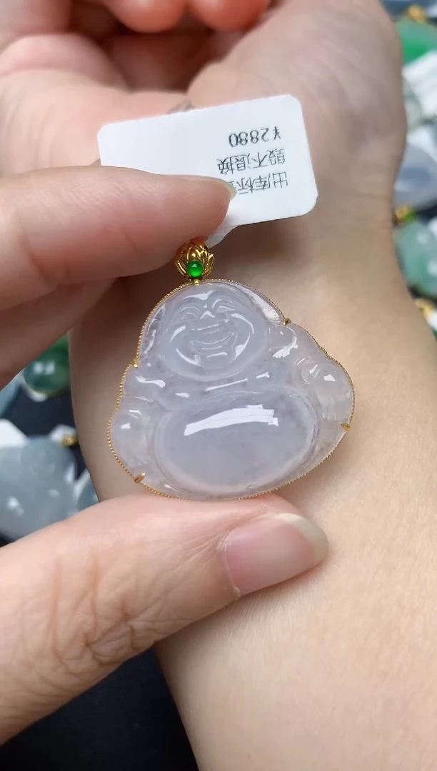 颈饰18K金镶嵌翡翠天然缅甸A货翡翠
