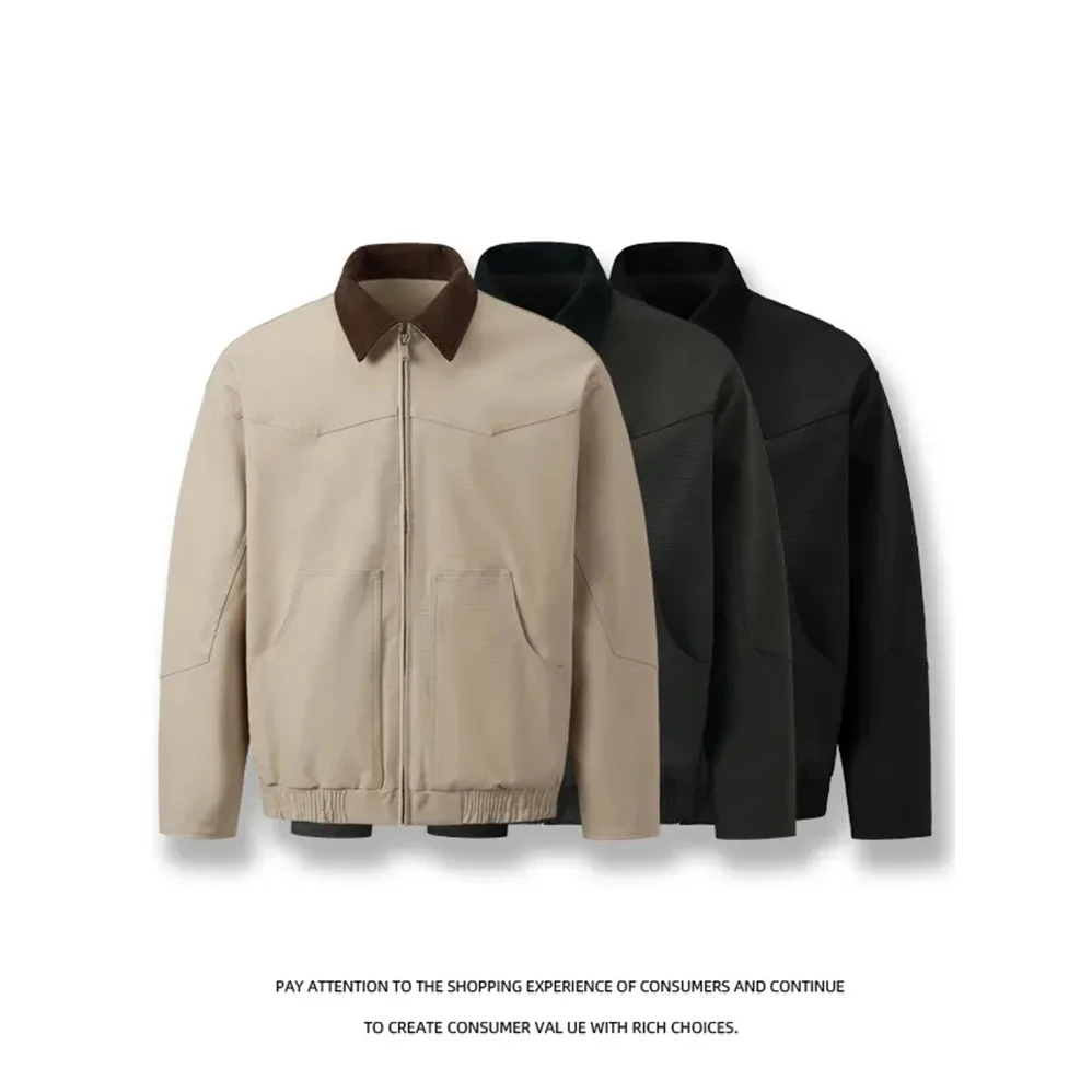 美式复古巴恩风polo领夹克男秋季硬汉风boxy廓形外套高级感机车服