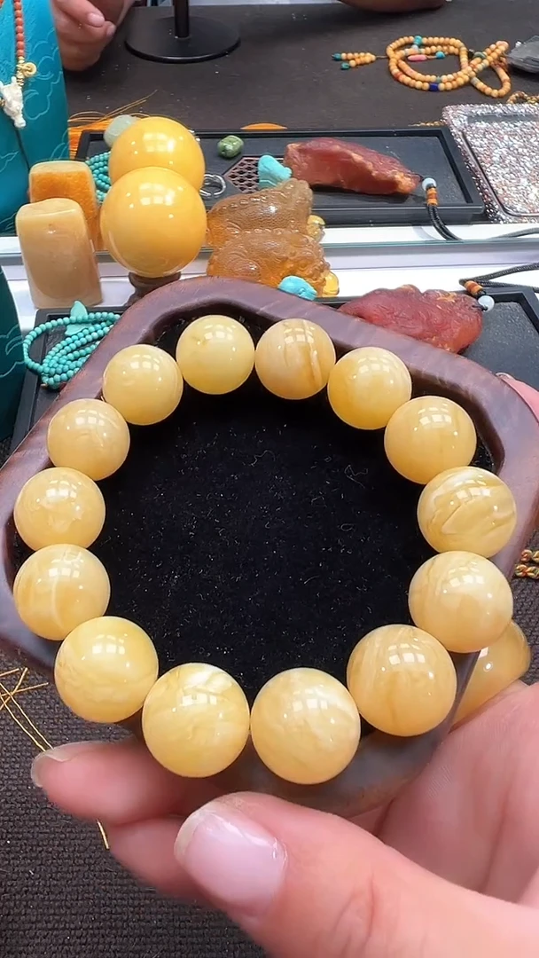 手链琥珀未镶嵌16+蜜蜡俄料白花圆珠单圈