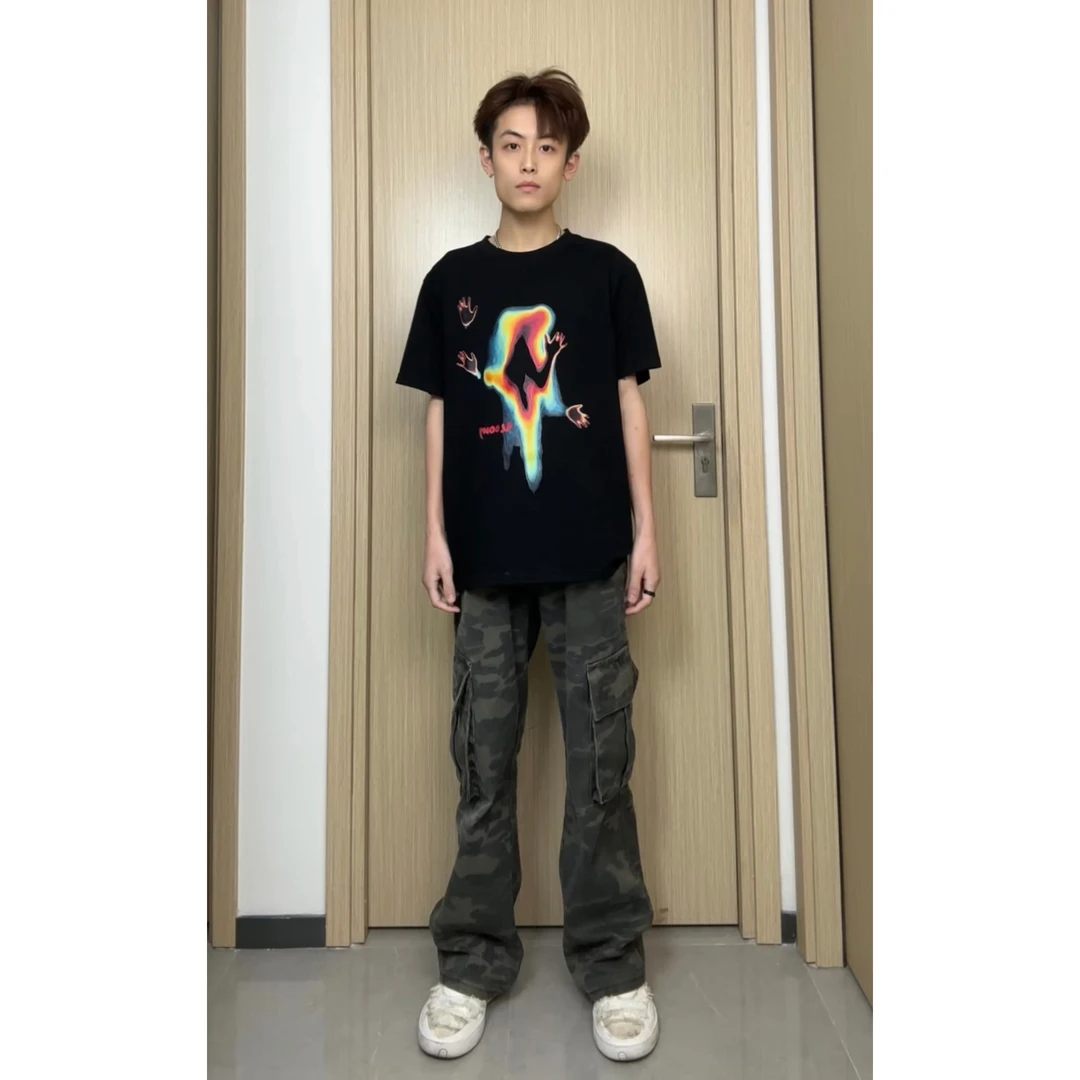 ZFX【迷彩工装】牛仔裤男款潮牌高街直筒微喇叭休闲口袋长裤情侣