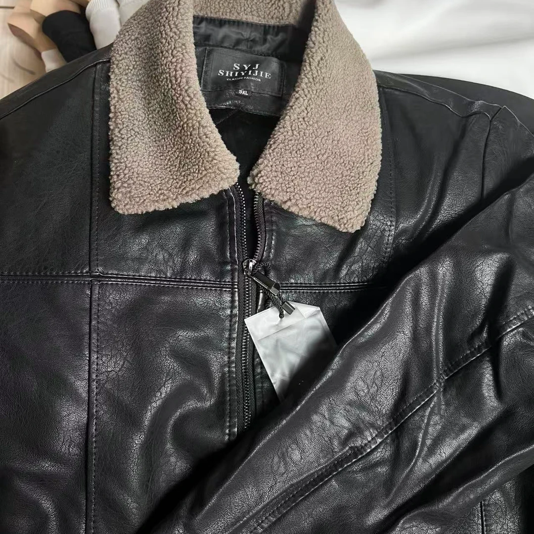 A-YI217秋冬季高品质热卖加绒加厚皮衣外套时尚保暖百搭休闲翻领