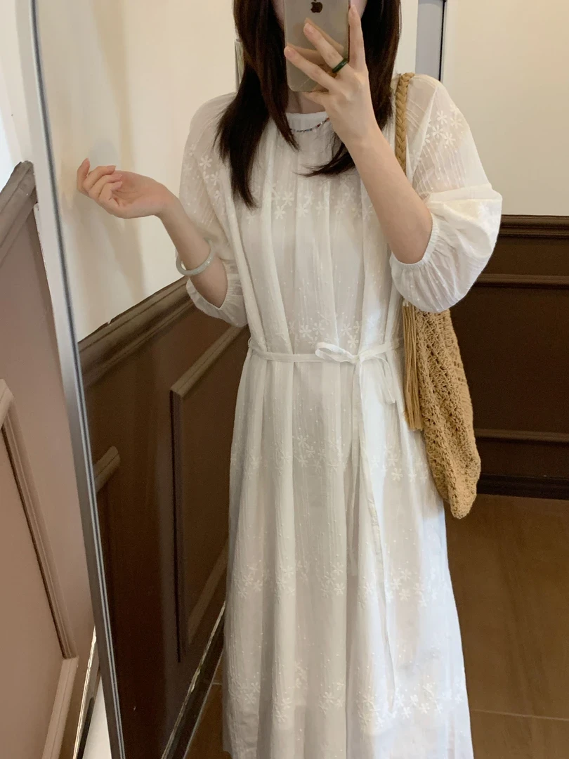 夏季高级气质时尚连衣裙女修身复古法式中长款设计感连衣裙 1196