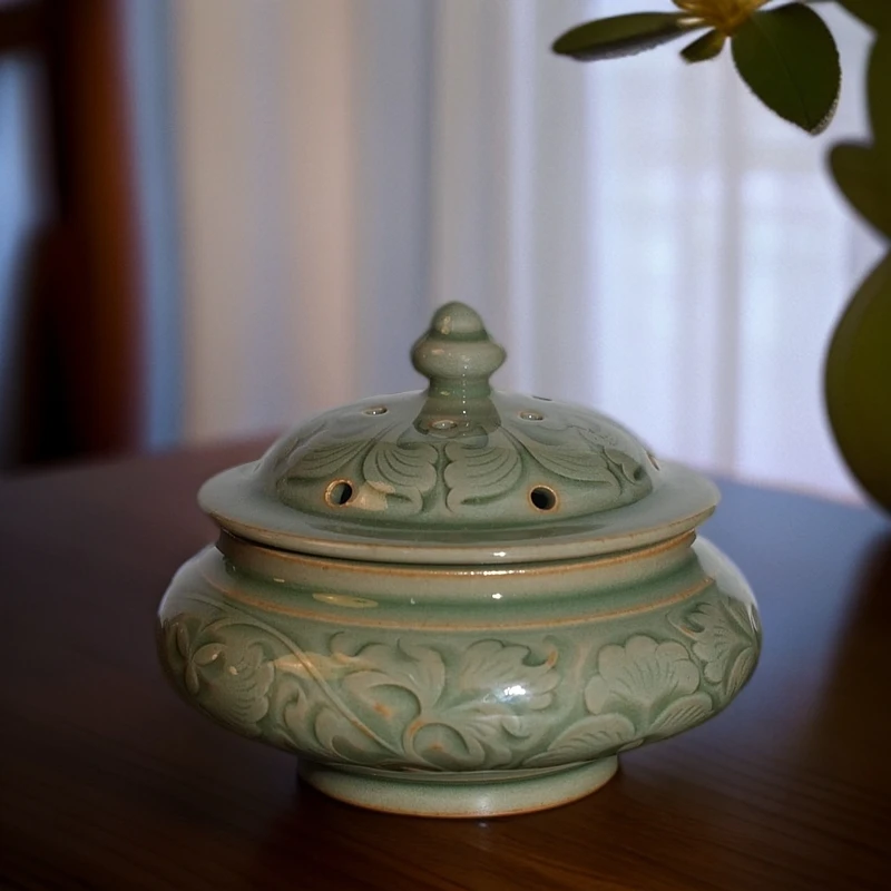 长安知己耀州窑青瓷陶瓷非遗手工刻花中式家用茶道香器香薰炉