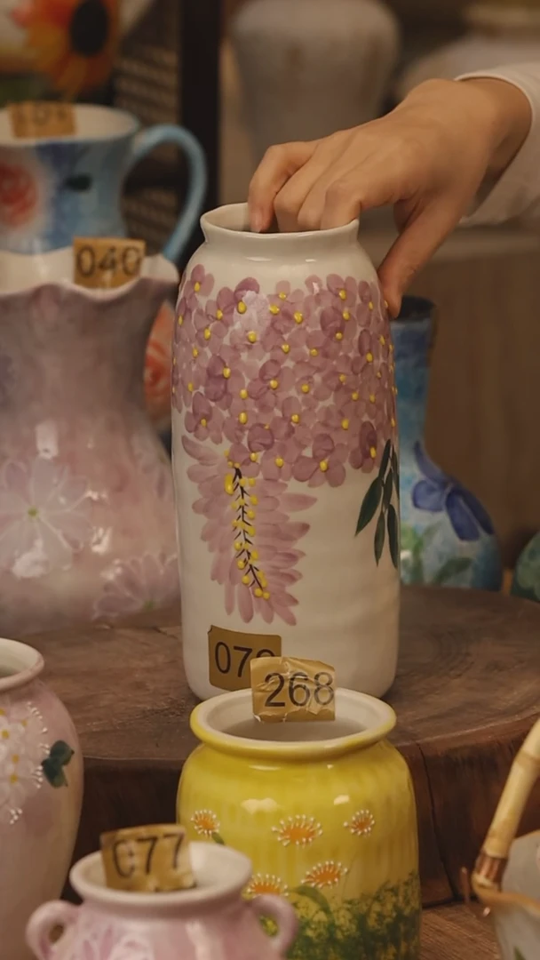 陶瓷景德镇设计师手作花器摆件侘寂风@M079@