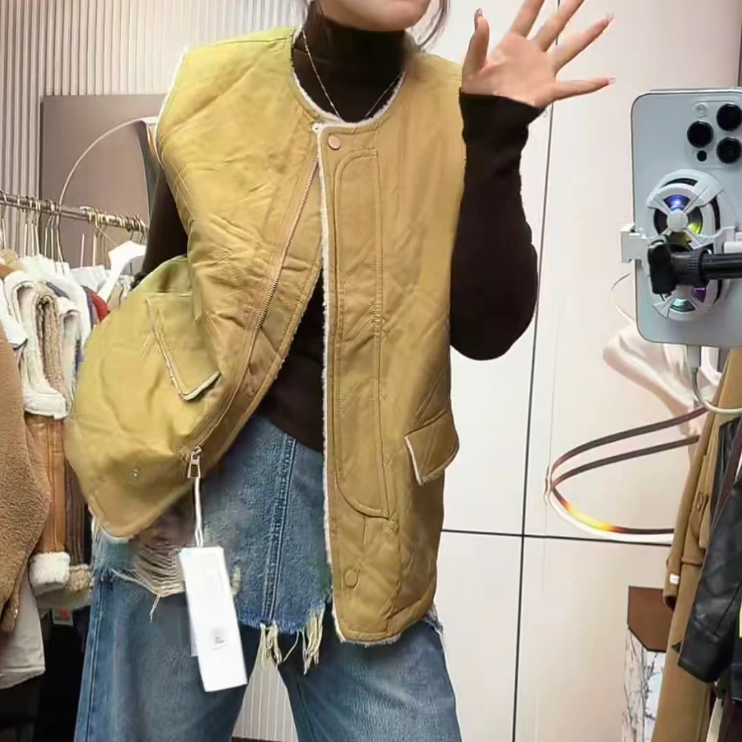 韩版宽松菱形格爆款洋气马夹外搭