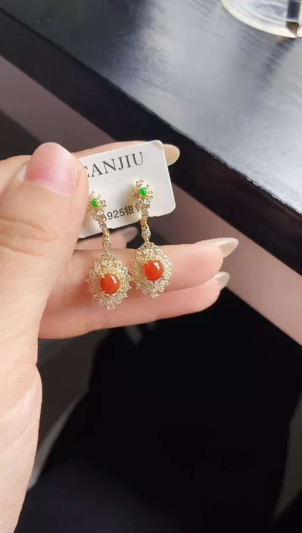 银S925镶嵌翡翠耳饰12