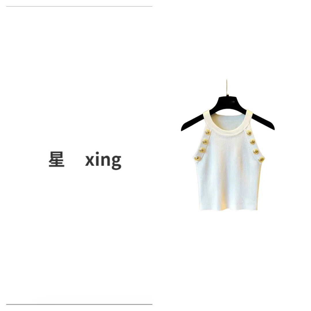 212夏装简约新款钉扣针织无袖背心上衣54049