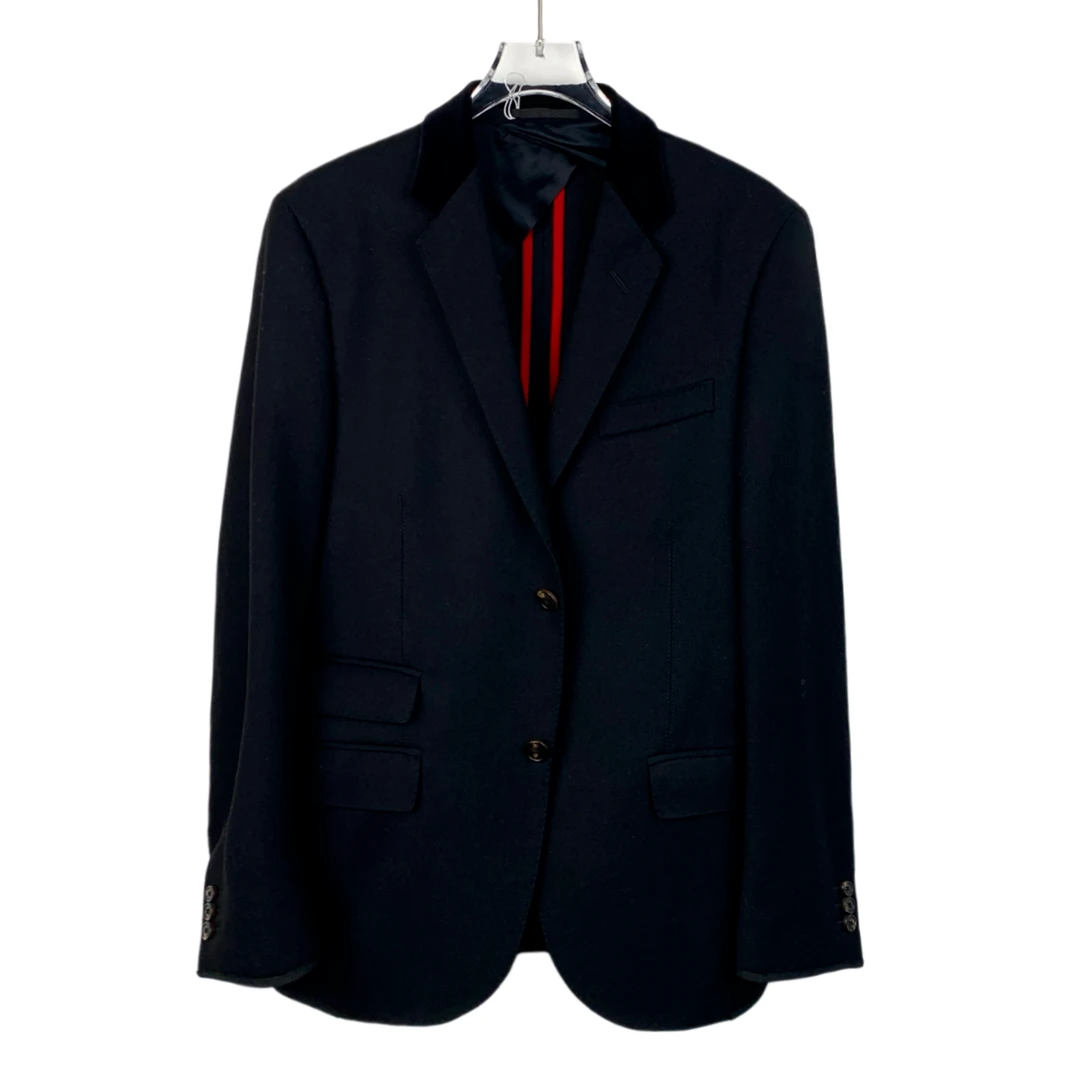 99新 GUCCI/古驰 H11122 黑色V领单排扣羊毛西装外套 7-46R码