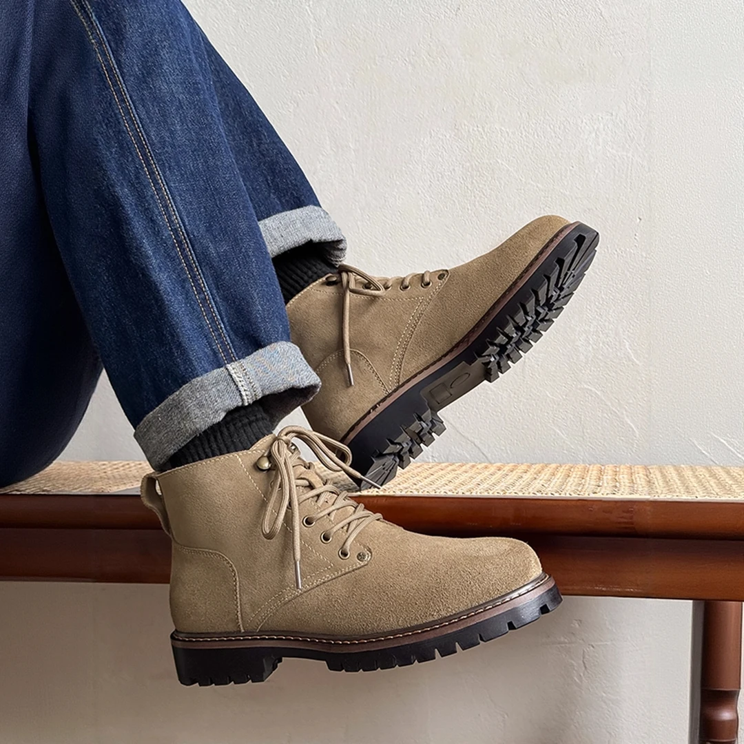 卡汐沐『精选』力荐！男鞋新款厚底百搭高帮皮靴复古时尚系带马丁靴