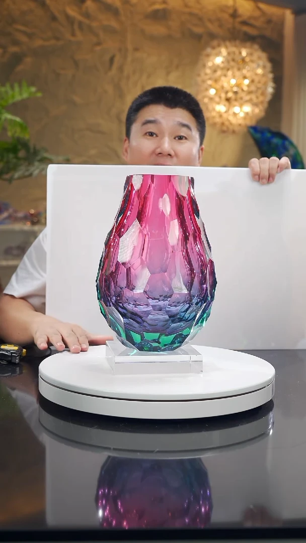 摆件福利金红蓝凹切面花瓶