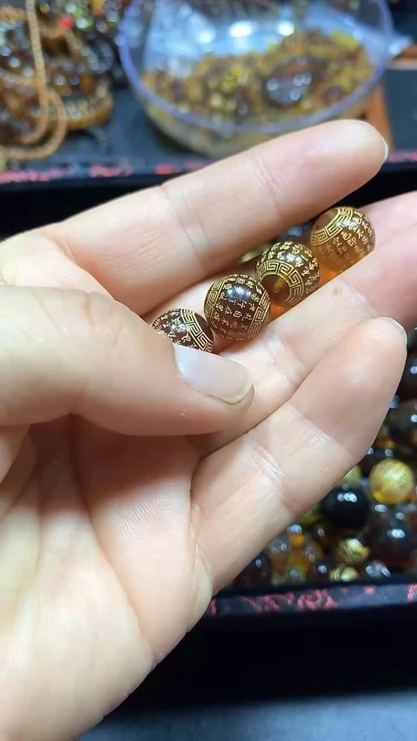 琥珀颈饰未镶嵌春*天然缅甸琥珀心经珠4个12+