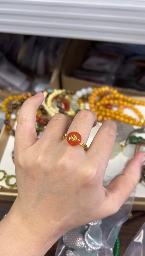 未镶嵌南红玛瑙戒指南红玛瑙扣子款镶嵌戒指[45]