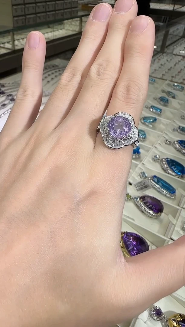 银S925镶嵌戒指水晶薰衣草