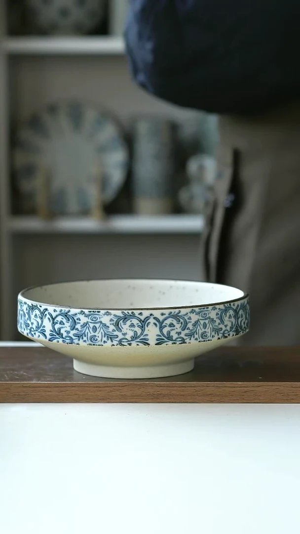 【闪购商品】陶瓷粗陶手绘鸢尾高足17cm@4-2@