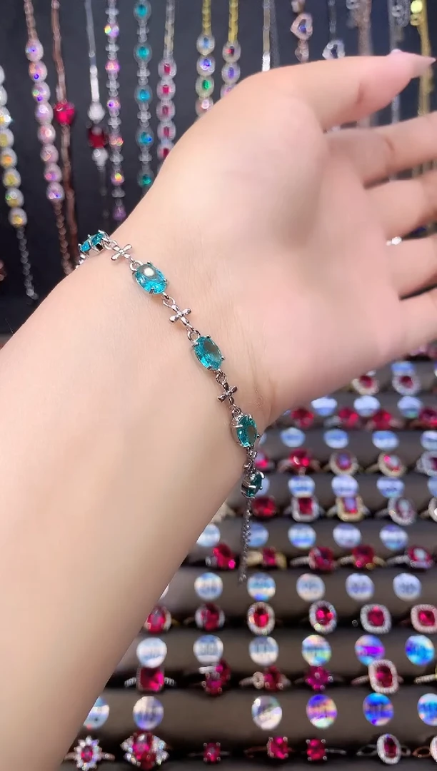 手链银S925镶嵌碧玺银