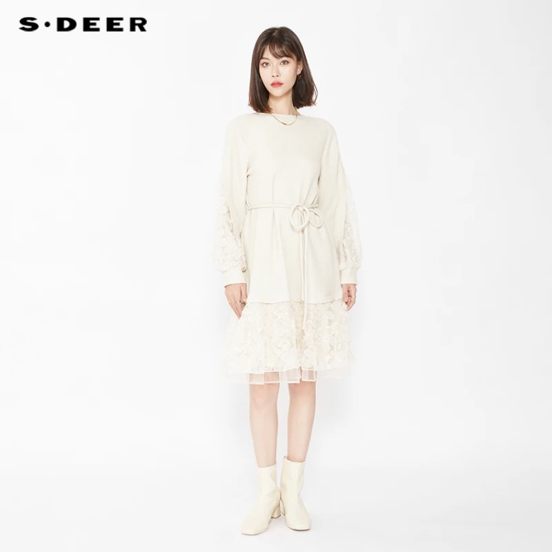 S·DEER圣迪奥秋冬爆款简约时尚长裙精致高端气质休闲圆领连衣裙