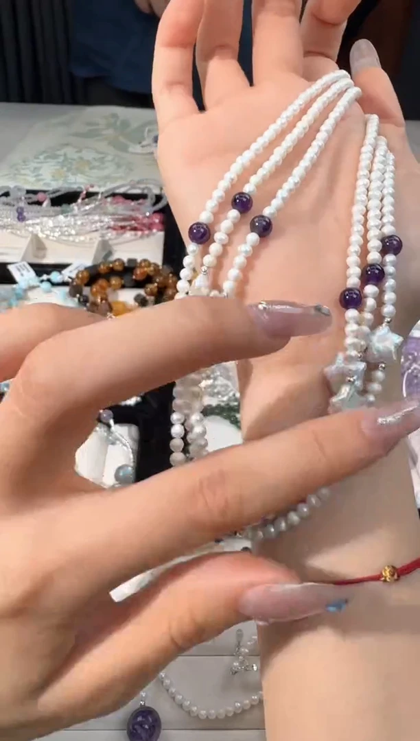 淡水珍珠手绳银S925镶嵌M016珍珠紫龙项链