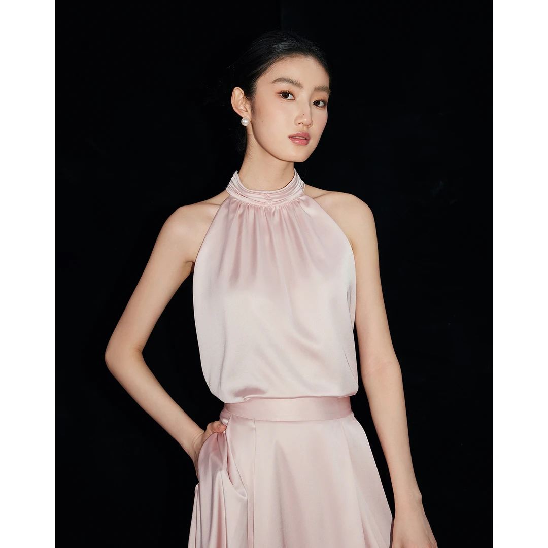 【陈大可专属】MandyZhang醋酸挂脖吊带背心女无袖短款上衣夏