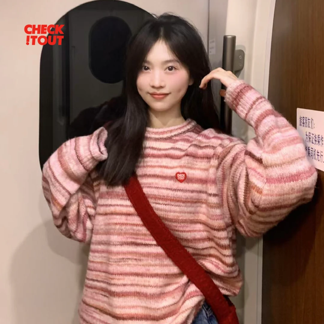 checkitout云笺呤星茶吟毛衣条纹情侣装长袖潮牌原创复古韩系