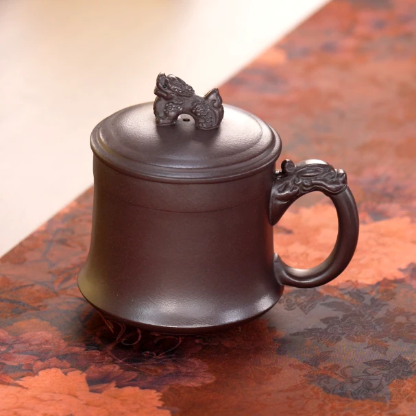 茶隔三件套卧虎藏龙光素百目紫茄泥宜兴紫砂高端盖杯办公家用