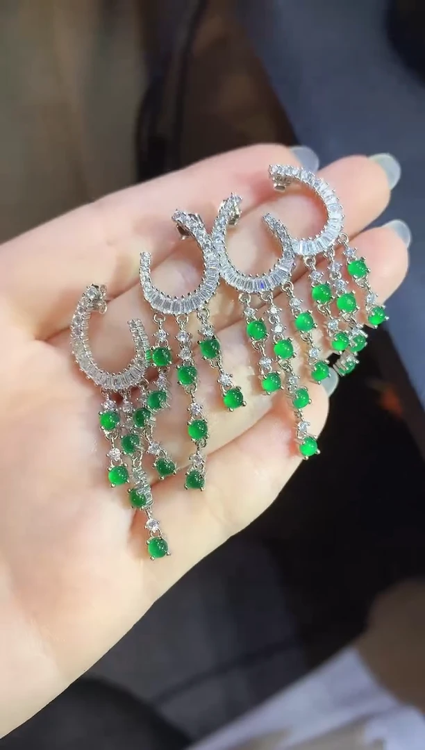 银S925镶嵌翡翠耳饰8-耳饰（多样性发货一件