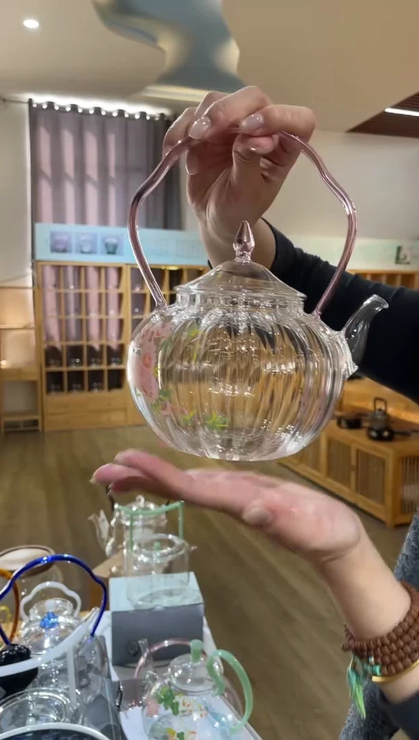 手工艺品玻璃金狮通运壶粉把瓜楞桃花