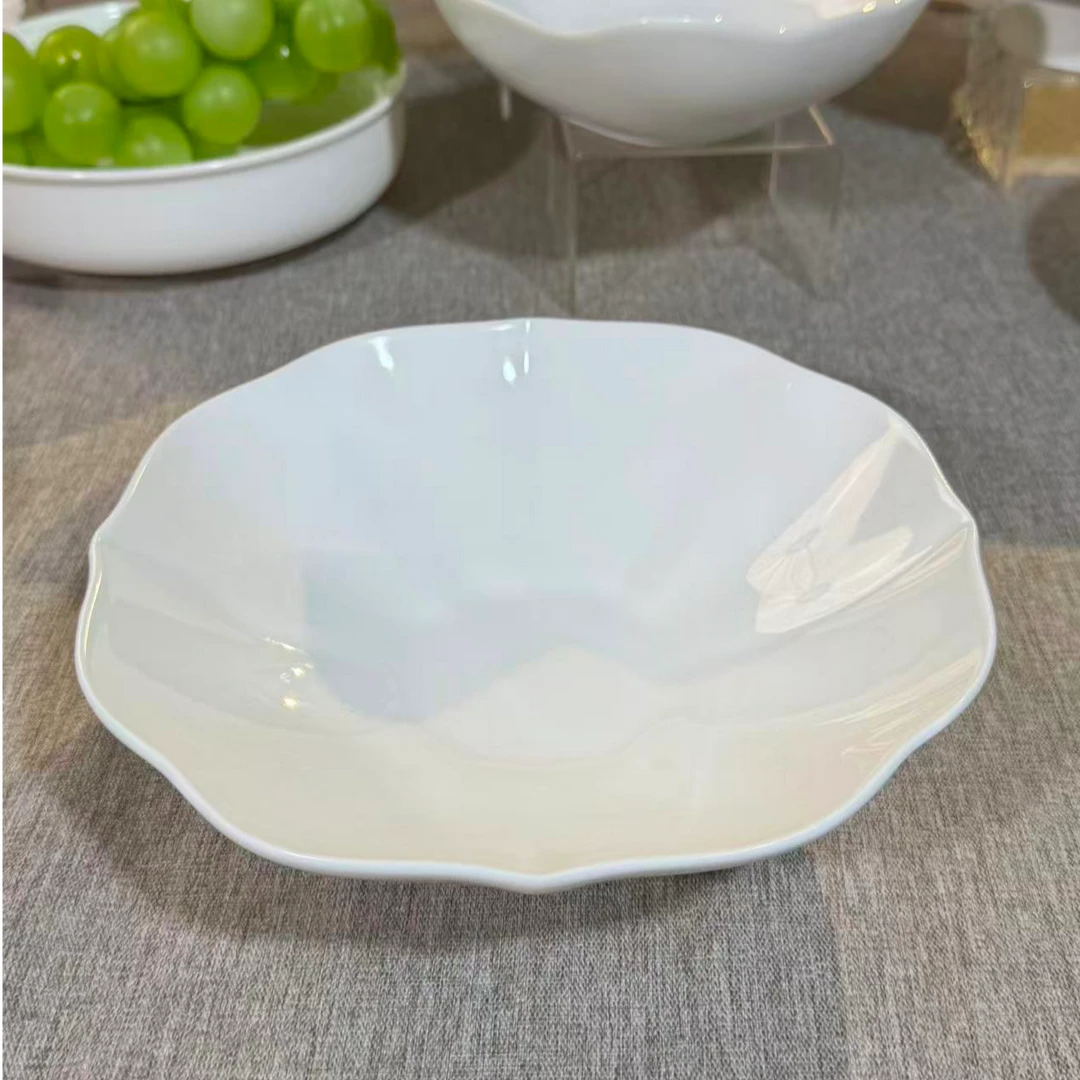 8寸玉瓷梅花汤盘新品纯白简约异形不规则欧式八角盘