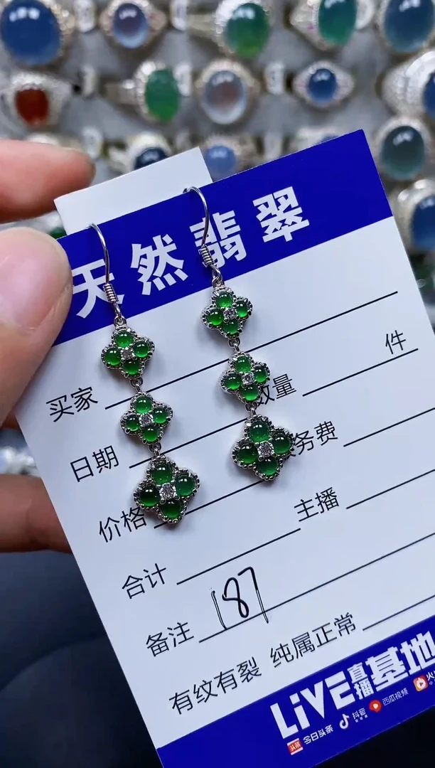 银S925镶嵌翡翠耳饰187