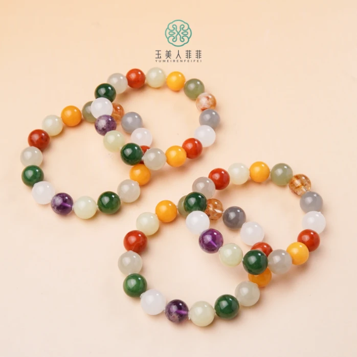 石惑珠宝%和田玉单圈多宝手串约11mm+/多样性发一