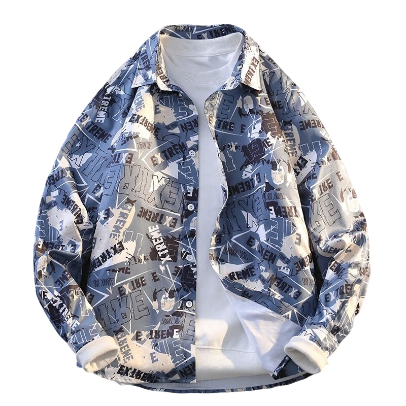 2025夏季薄款男衬衫长袖衬衣潮流帅气休闲上衣男百搭彩绘男士衬衫