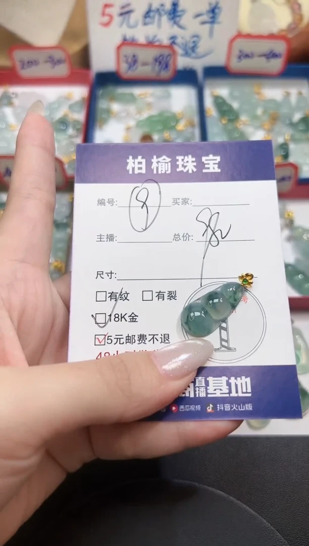 颈饰18K金镶嵌翡翠开**张9豆子