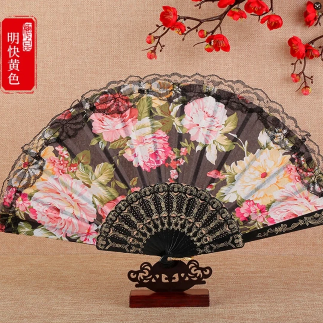 【拍一发二】牡丹花边折扇 TS女式折叠夏季扇舞蹈表演摄影拍照道