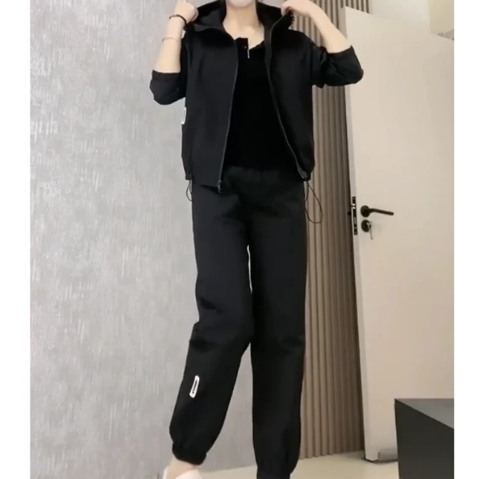 2025春季新款时尚女装网红潮流气质靓丽连帽外套裤子套装女郑