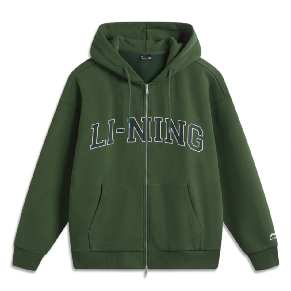 李宁运动生活系列男女同款加绒保暖宽松开衫连帽卫衣AWDUA11