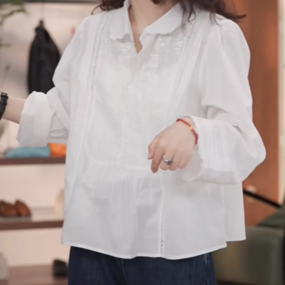 白色衬衫时尚设计感长袖2025新款春季显瘦宽松蕾丝衬衣