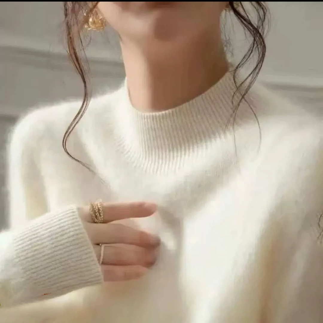 吉美7032山羊绒+桑蚕丝秋冬半高领拉绒打底针织衫打底衫