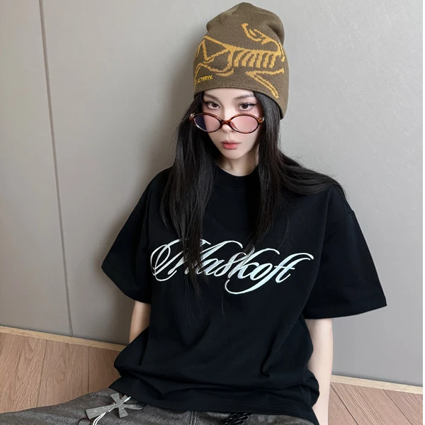 短袖T恤刺绣情侣美式hiphop高街ins衣服ins休闲宽松百搭半袖黑色