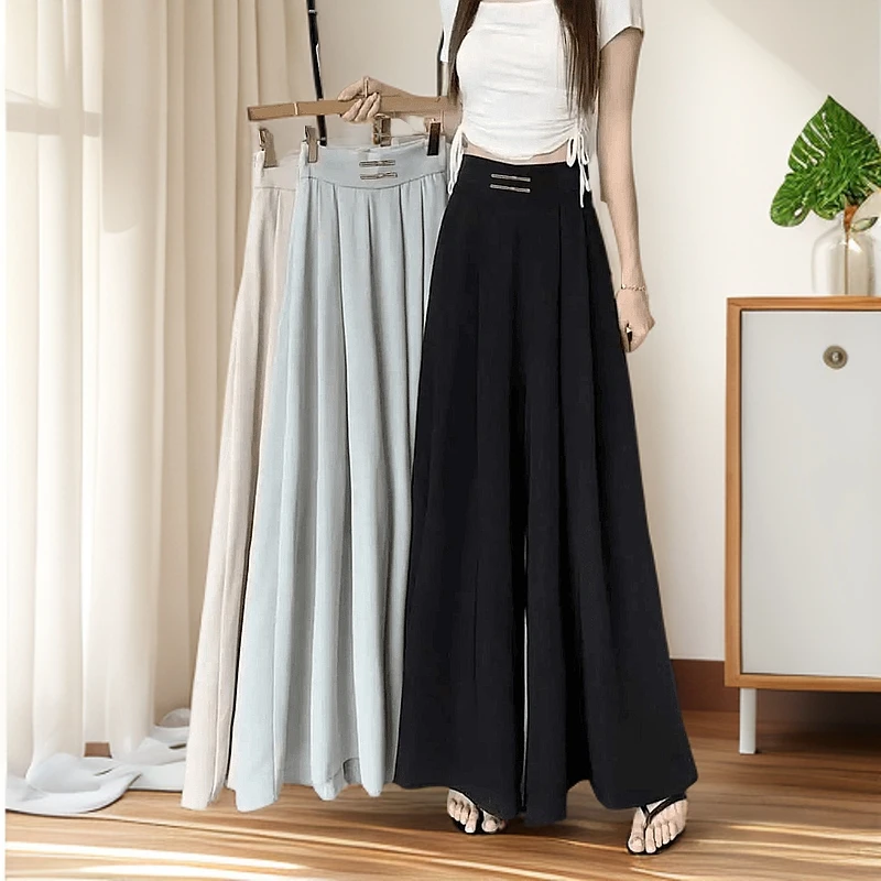 夏季薄款高级宽松阔腿裤裙新款垂感百搭休闲高腰显瘦拖地长裙裤
