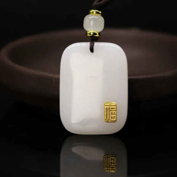 X-1天然新疆玉石金福无事牌玉吊坠金丝玉挂件平安扣直播间Y694-2