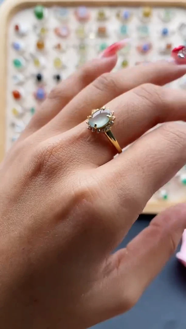 【闪购商品】翡翠戒指银S925镶嵌缅甸天然A货翡翠555 4+4