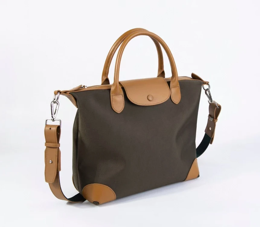 M065棕色皮配军绿牛津布【点点精选】新款时尚轻奢百搭气质女包