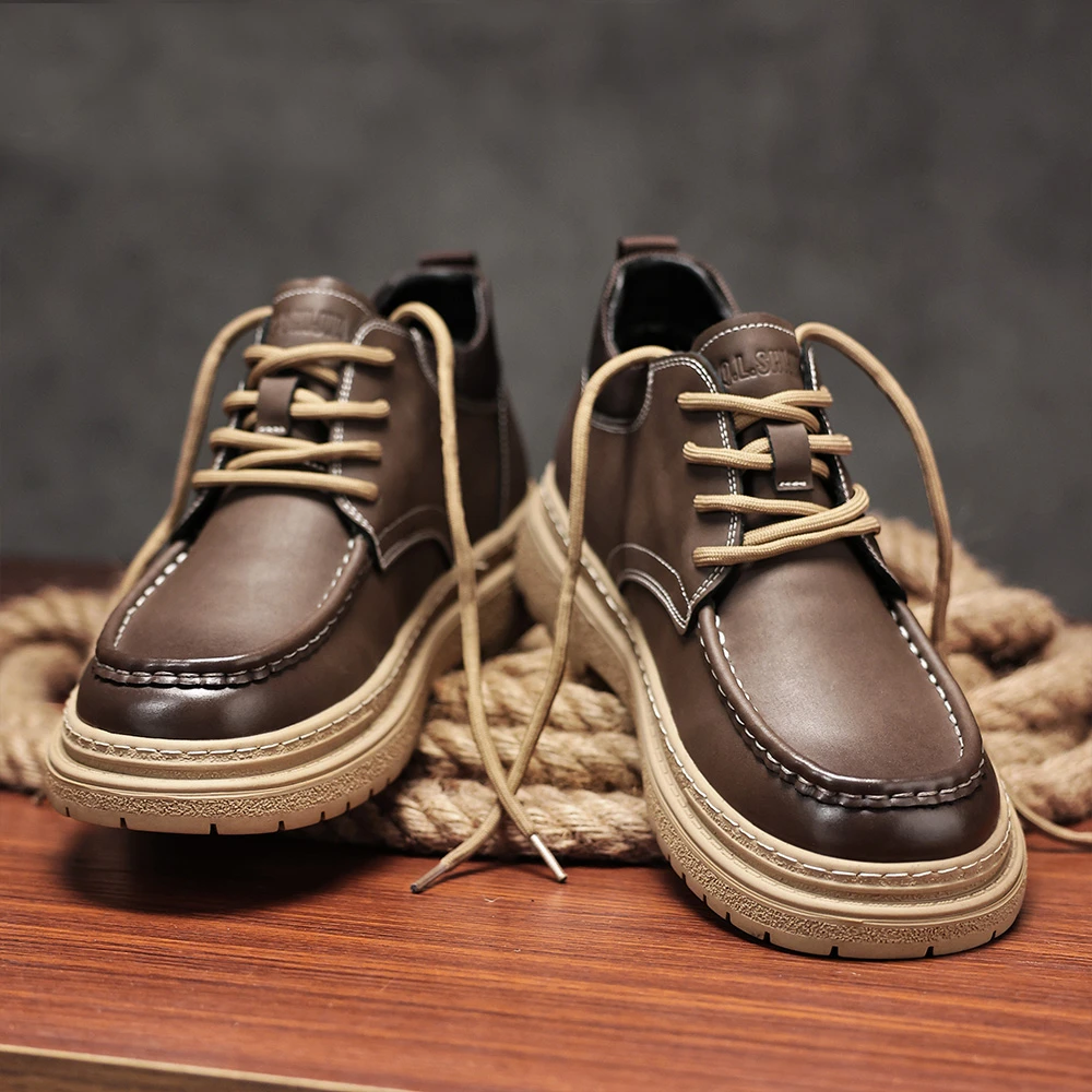 GB190新款男鞋休闲中帮鞋休闲商务通勤皮鞋正式韩版舒适正装皮鞋