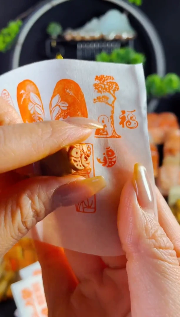 老挝石印石手工篆刻《福鱼》1.0木纹