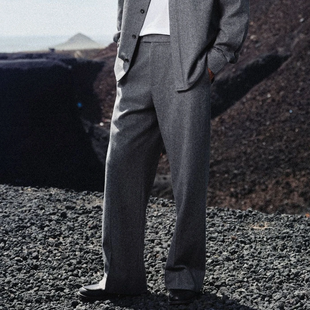 RETRO ADDICT 100%羊毛520G垂感半松紧腰秋冬厚款直筒版型西裤