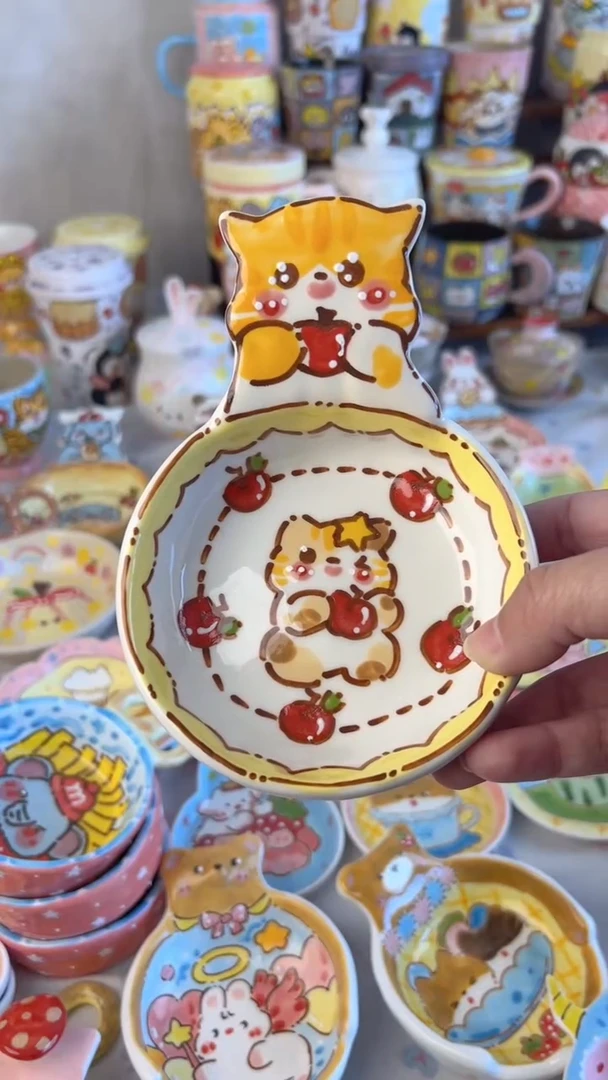 摆件陶没**饼景德镇陶瓷手绘