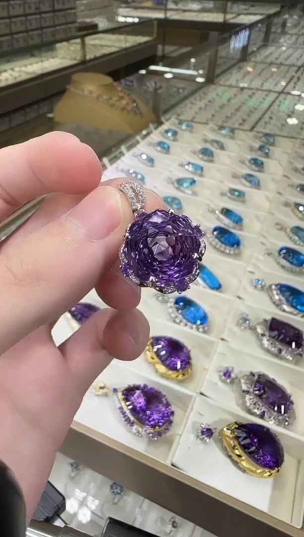 颈饰银S925镶嵌紫晶14mm玫瑰款帝王紫